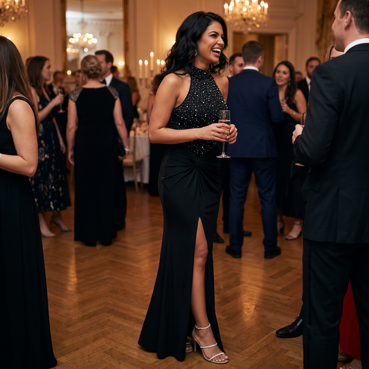 Slit rhinestone sleeveless maxi dress, lifestyle