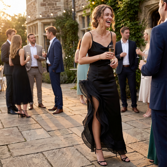Spaghetti strap ruffle slit maxi dress, lifestyle