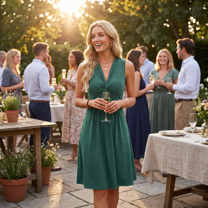 Sleeveless twist knot front casual dress, lifestyle