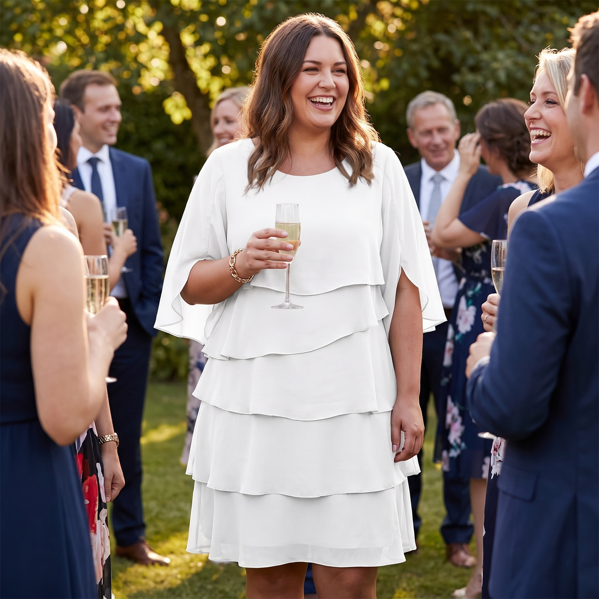 Ruffled layered flutter sleeve dress, lifestyle