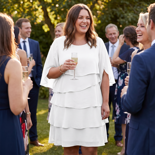 Ruffled layered flutter sleeve dress, lifestyle