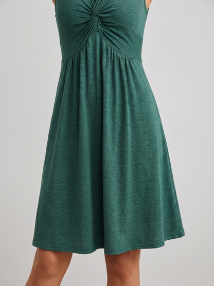 Sleeveless twist knot front casual dress, fabric detail