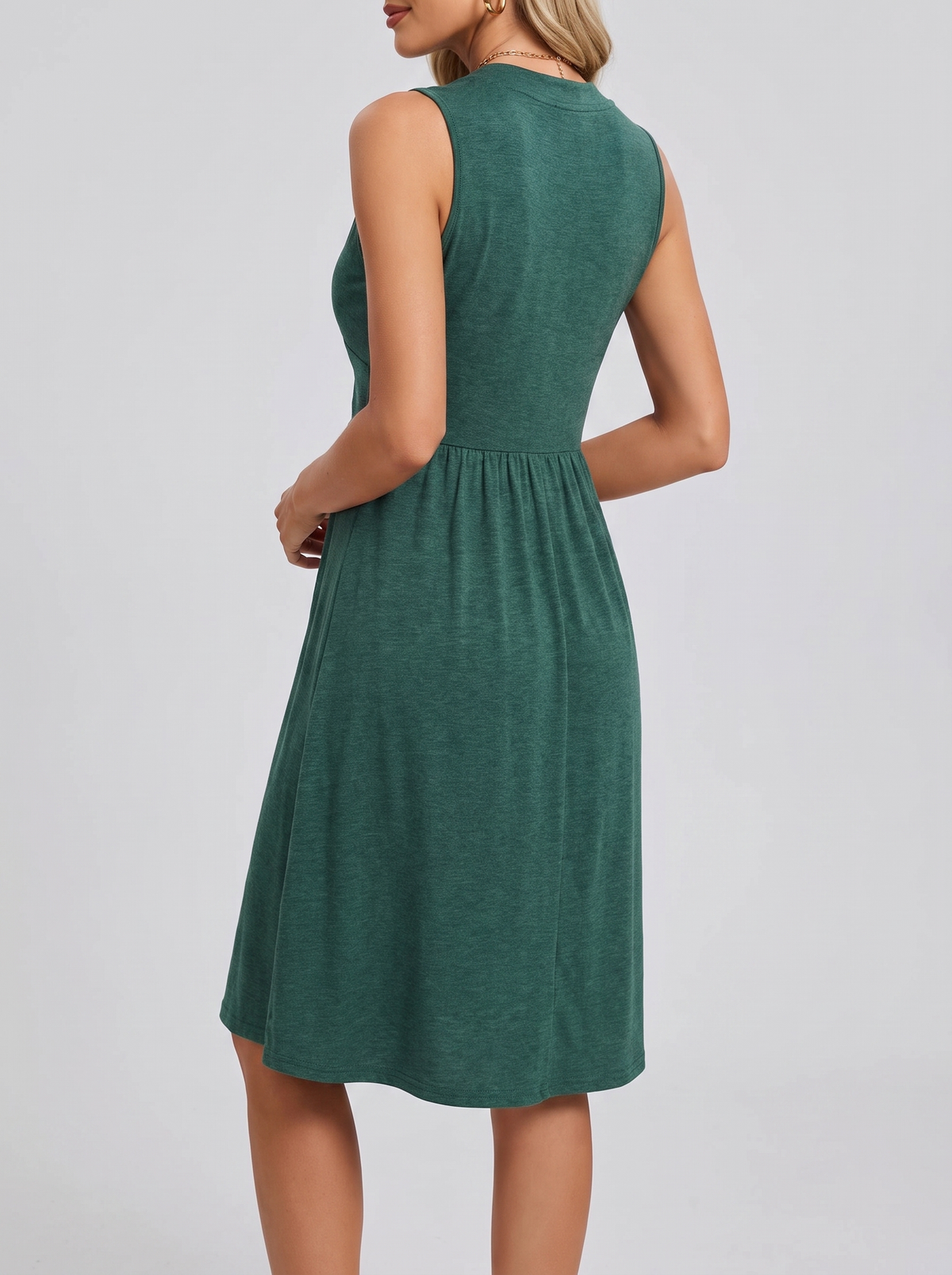Sleeveless twist knot front casual dress, side view
