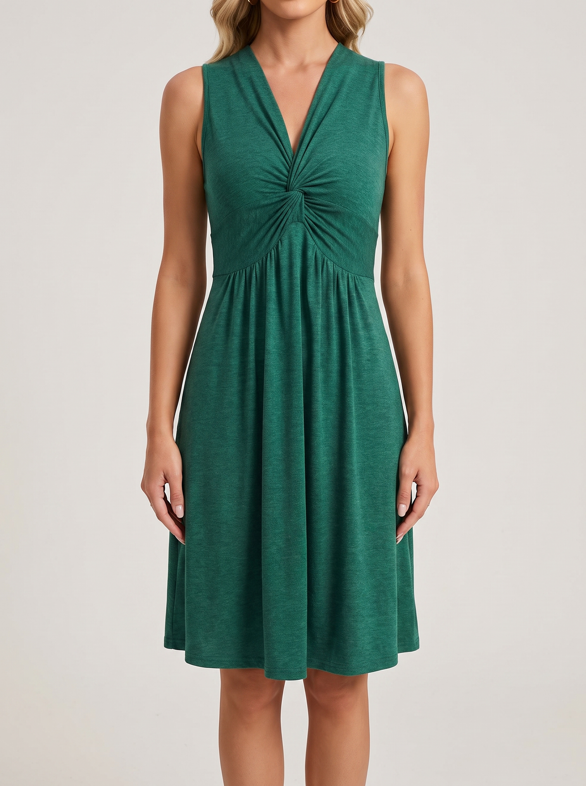 Sleeveless twist knot front casual dress, front view