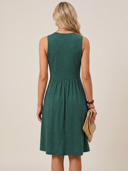 Sleeveless twist knot front casual dress, back view