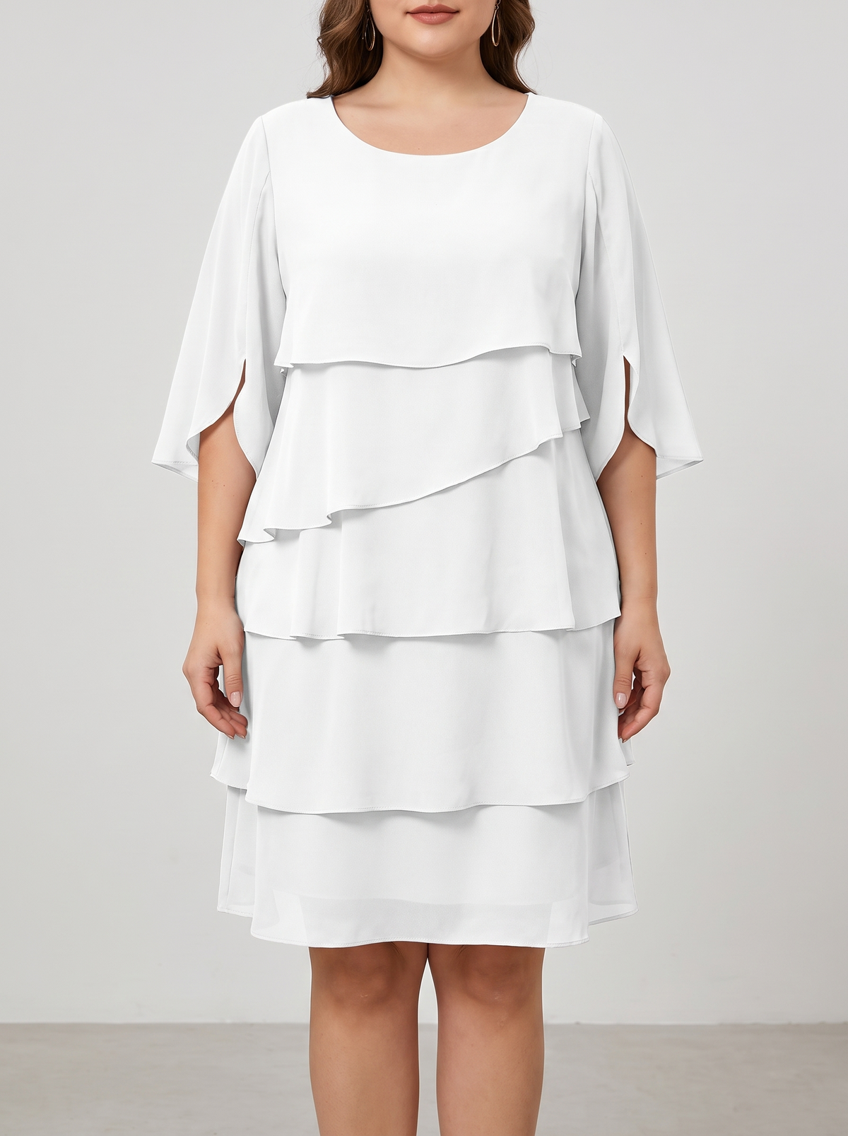 Ruffled layered flutter sleeve dress, front view