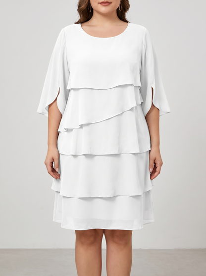 Ruffled layered flutter sleeve dress, front view