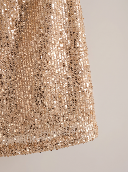 Sequin knot round neck long sleeve mini dress, sequin fabric detail