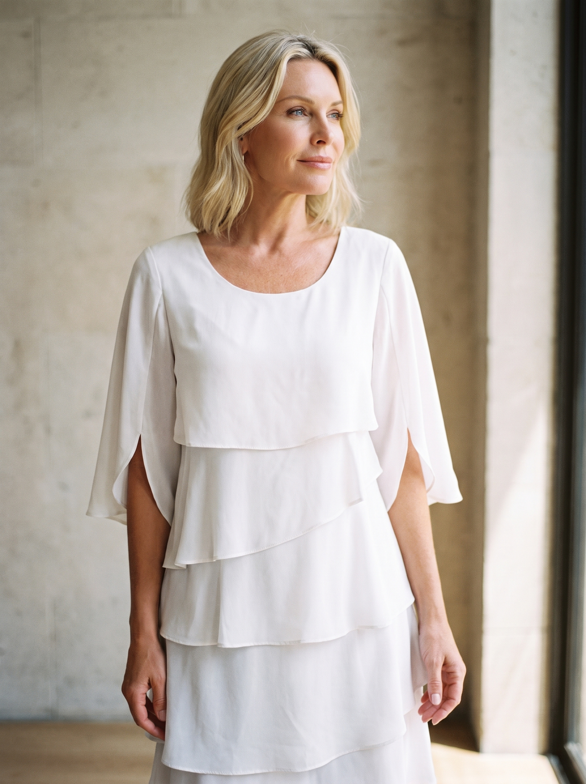 Tiered layers and sleeve detail on the ruffled flutter sleeve dress