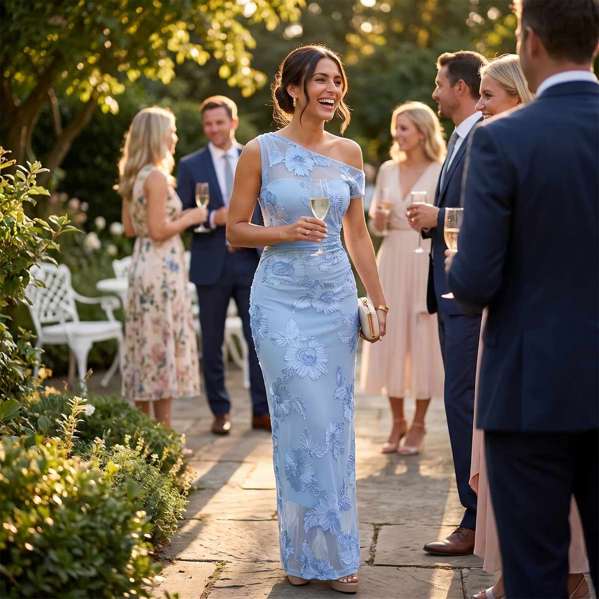 Embroidered one shoulder maxi dress, lifestyle