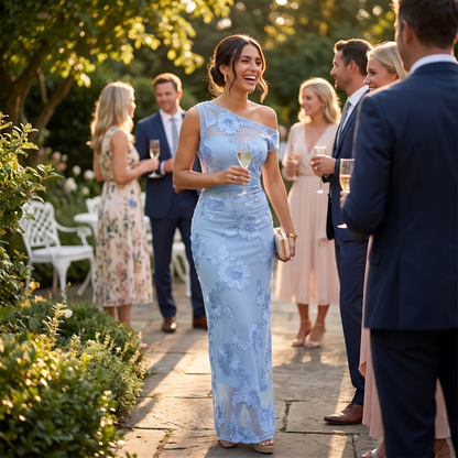 Embroidered one shoulder maxi dress, lifestyle
