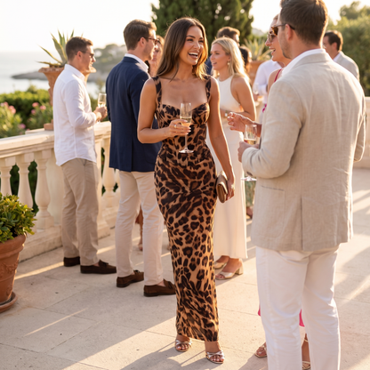 Leopard sweetheart neck maxi dress, lifestyle