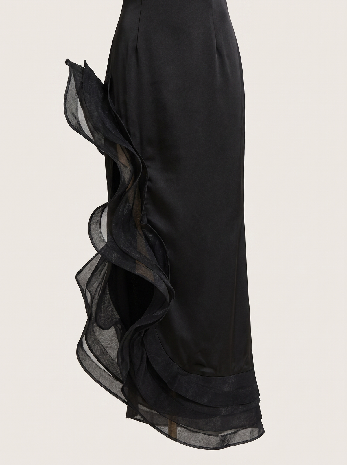 Spaghetti strap ruffle slit maxi dress, ruffle fabric detail